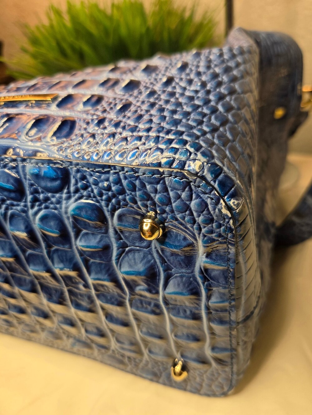 Brahmin Amelia Bucket Bag Bluebonnet Melbourne Leather EUC - Picture 8 of 16